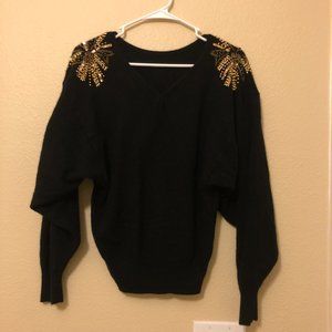 AXIOM BLACK SWEATER WITH GOLD SEQUIN DESIGN SIZE S EUC